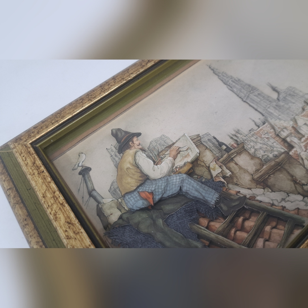 Anton Pieck 3D Relief Print Framed Dutch Art Artist Roof Vintage 1977 Shadow Box - Picture 5 of 9